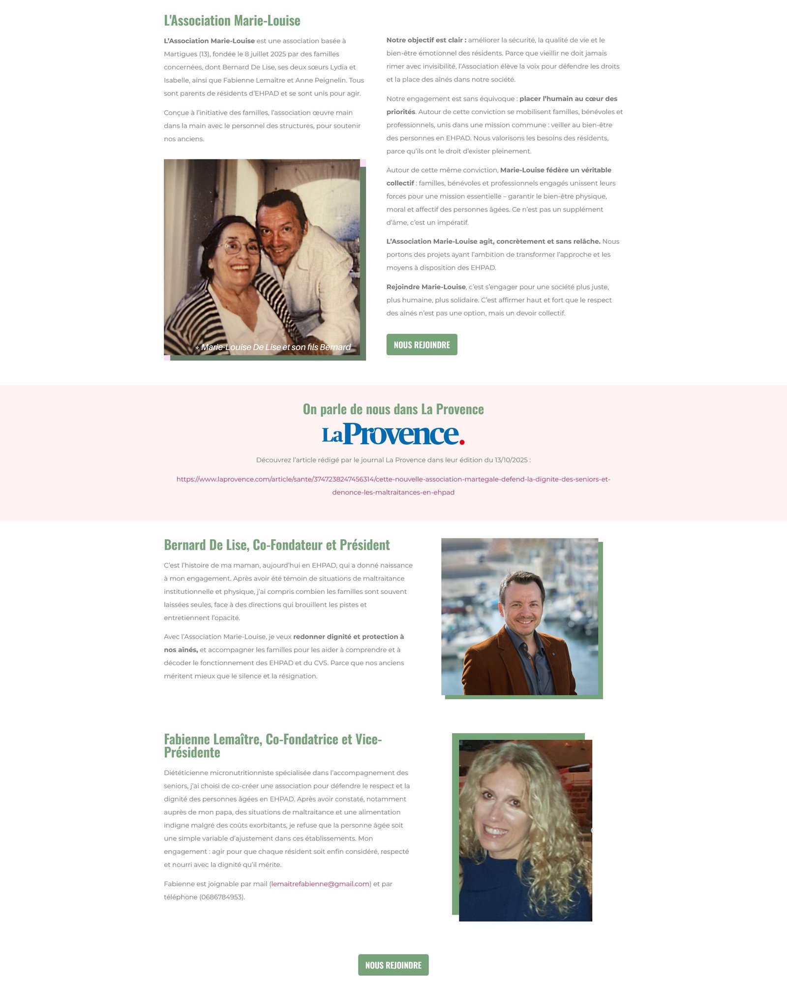 Design de la page d’accueil de l’Association Marie-Louise
