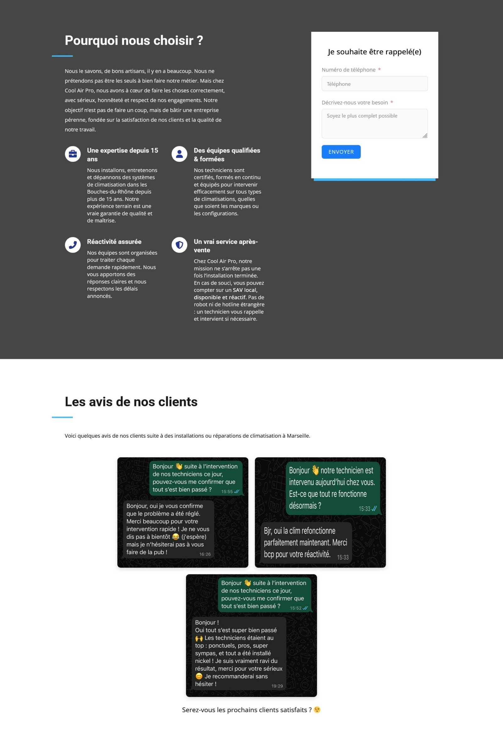 Design d’une page service du site Cool Air Pro