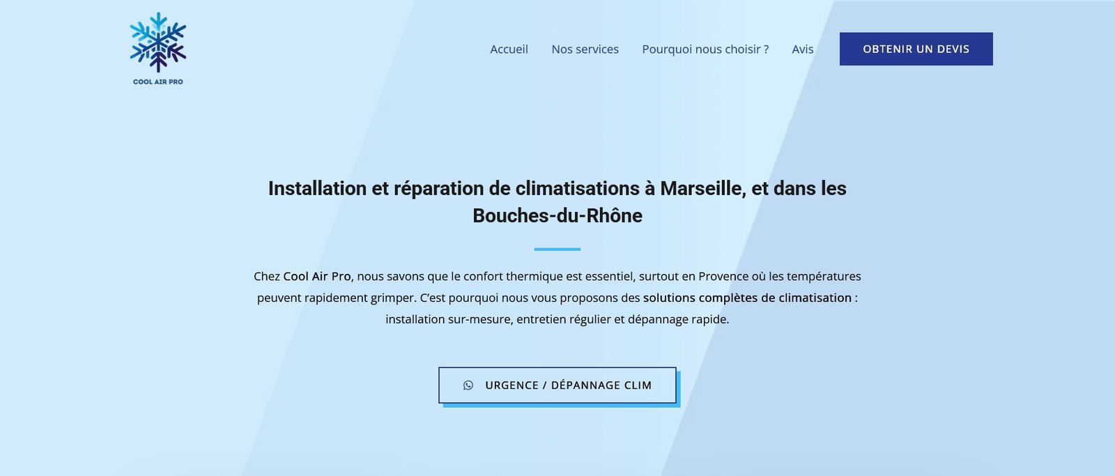 Page d’accueil du site Cool Air Pro