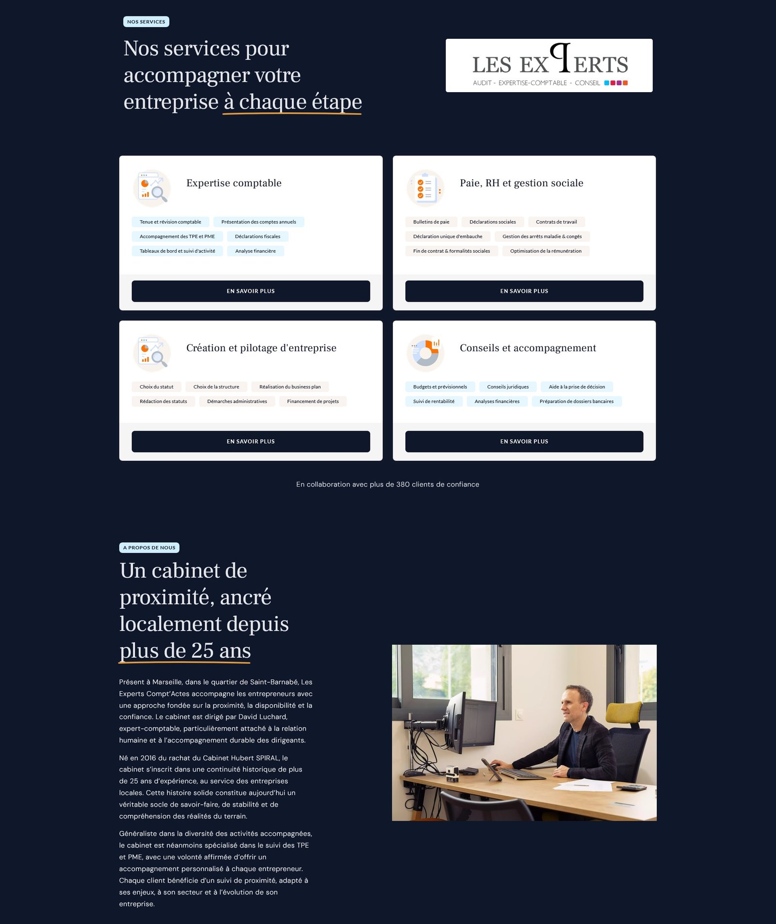 Page de présentation des services du cabinet