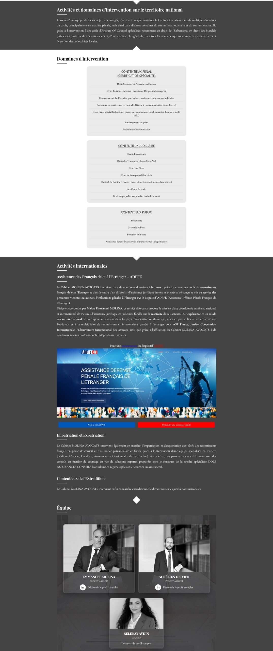 Design de la page d’accueil du site Molina Avocats