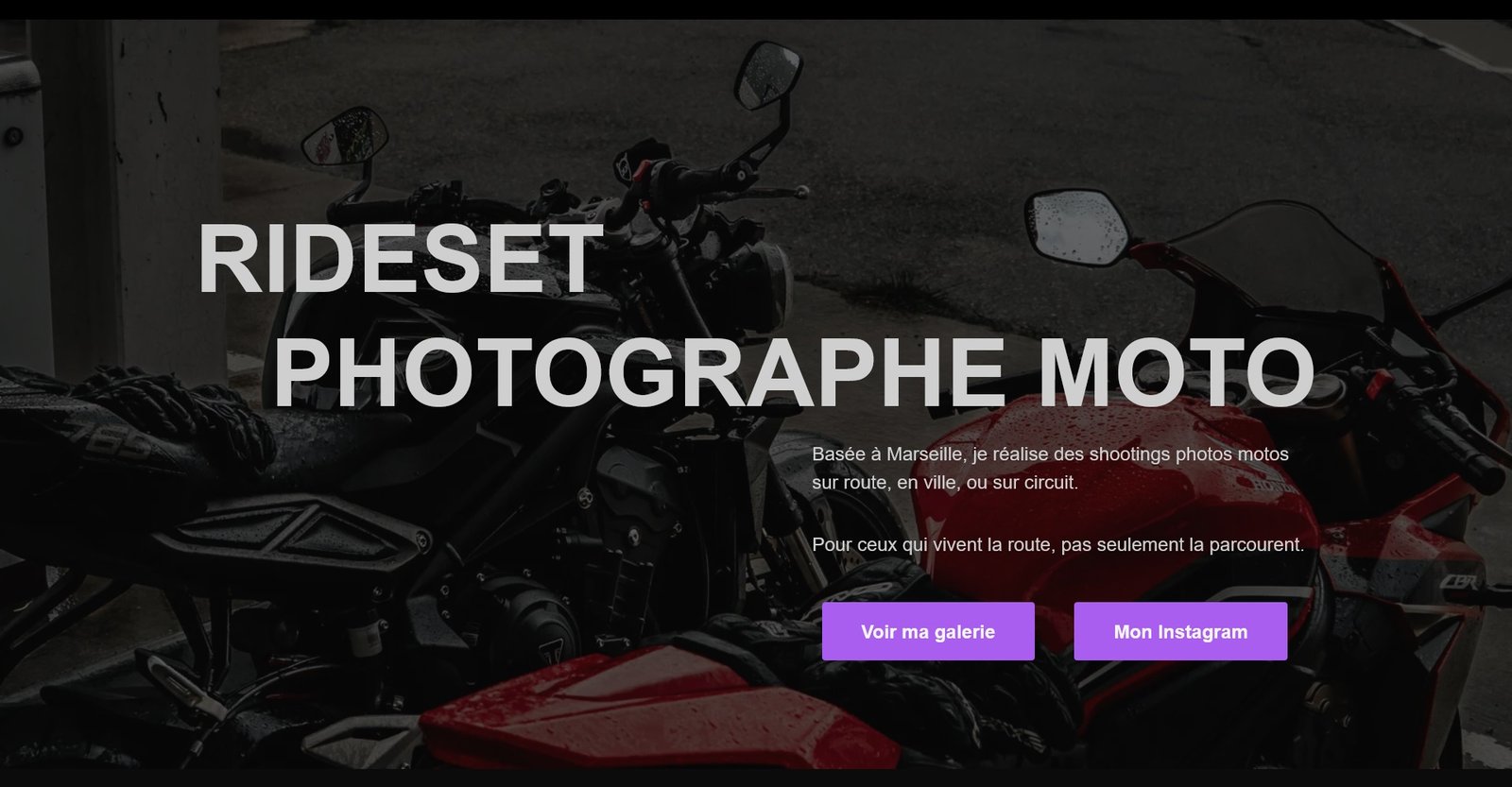 Page d’accueil du site Ride Set