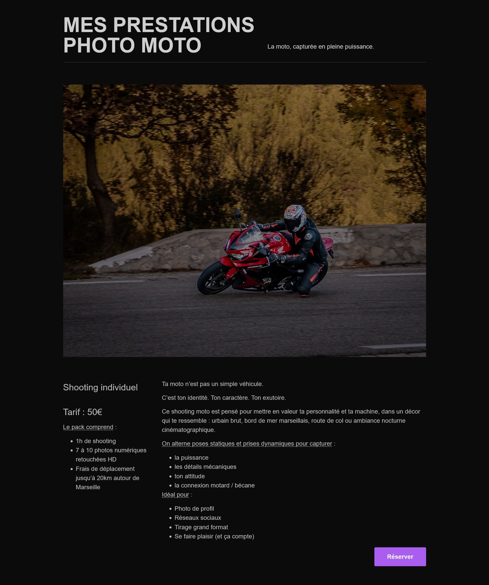 Page galerie du site Ride Set
